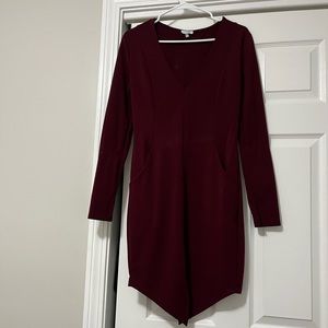 Maroon long sleeve dress with pockets